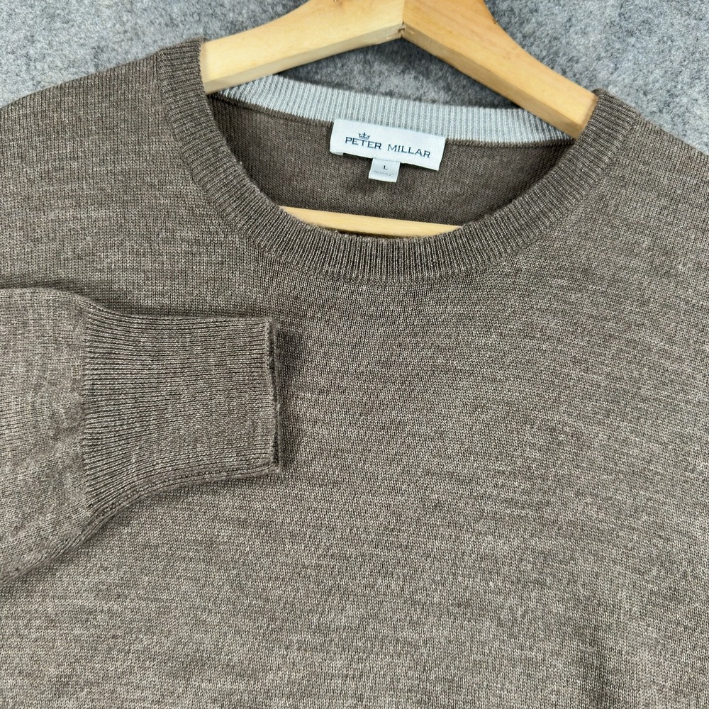 Peter Millar Sweater Mens Large Brown Merino Wool Silk Crewneck Knit Pullover